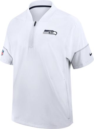 Nike Seattle Seahawks Sideline Coach Nike Mens NFL 1/2-Zip Short-Sleeve Hooded Jacket in White | 03BO081K78-2J5
