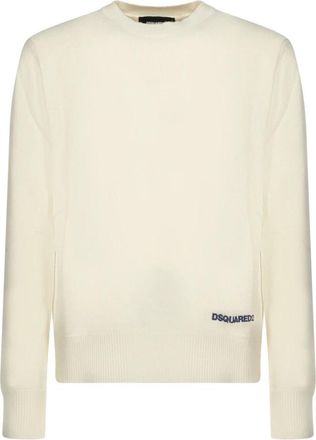 Dsquared2 Witte Gebreide Trui - Heren - Ronde hals truien - Wit - M - Wol - Truien & Vesten