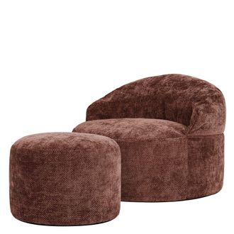 Icon Brand Puf sill&oacute;n con reposapi&eacute;s redondo de tejido chenilla, color mora