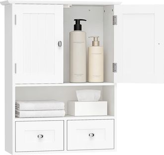 OEM Armario De Pared Para Ba&ntilde;o Armario Colgante De Ba&ntilde;o Con 2 Puertas Y 2 Cajones Para Cocina 50,8x17,8x66 Cm Blanco