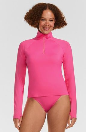 Lands End Long Sleeve Rash Guard Cover-up UPF 50 in Pink Azalea at Nordstrom, Size X-Large