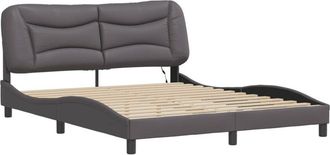 vidaXL Estructura De Cama Con Luces Led Cuero Pe Gris 160x200 Cm Vidaxl