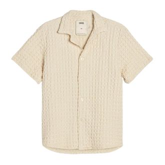 OAS Wafeloverhemd met resortkraag - Heren - Korte mouwen Overhemden - Beige - L - Katoen - Overhemden