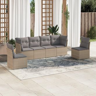 vidaXL Juego De Sof&aacute;s Jard&iacute;n Con Cojines 6 Pzas Rat&aacute;n Sint&eacute;tico Beige Vidaxl