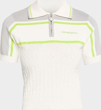 Casablanca Striped Textured Knit Tennis Polo Shirt