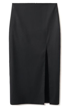 Mango Stretch Linen & Cotton Blend Midi Skirt in Black at Nordstrom, Size 10