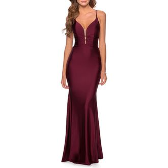 La Femme Long Dress with Knotted Detail and Lace Up Back in Dark Berry at Nordstrom, Size 00