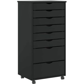 vidaXL Cajonera Con Ruedas Moss Madera Maciza De Pino Negro Vidaxl