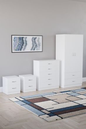 Home Discount Vida Designs Riano 4Pc Bedroom Set 2 Drawer Bedside, 5 Drawer Chest in White