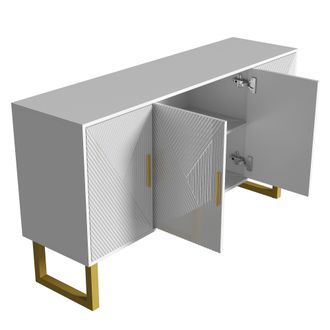 STILVORA Aparador Con 4 Puertas Y Estantes Regulables, Frentes Texturizados Brillantes, Estilo Moderno, En Mdf, Blanco, 150&times;40&times;82 Cm
