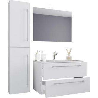 ebuy24 Ebuy24 - vcm 4 pz Lavabo lavabo lavabo larghezza armadio inferiore 80 cm arredo bagno set con cassetti porta girevole specchio Badinos (Bianco)