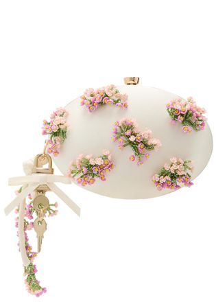 Self Portrait Oval Floral Bead-embellished Satin Clutch - Cream - One Size