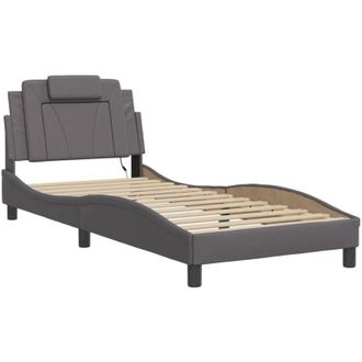 vidaXL Vidaxl - Estructura de cama con luces led cuero sintético gris 90x190 cm