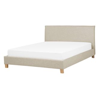 Beliani Marco De Cama Tapizado En Tela Beige Con Patas De Madera 140 X 200 Cm Listones Cabecero Minimalista Estilo Escandinavo Sennez