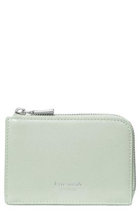 Kate Spade New York mini glazed leather zip card case in Mint Frosting at Nordstrom