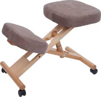 Hhg [non Utilizzato] Sedia Sgabello Pouf Posturale Ergonomica Con Ruote Altezza Regolabile Hhg-915 Stoffa/tessuto (200 G/m&sup2;) Legno, Marrone