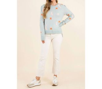 THML Clothing Star And Moon Knit Sweater In Light Blue