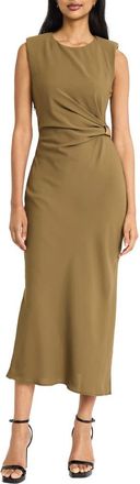 Maggy London Ruched Side Slit Tank Midi Dress in Military Olive at Nordstrom Rack, Size 16