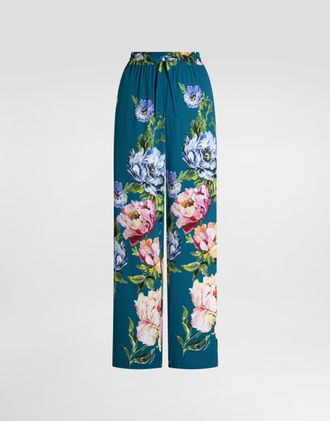 Dolce & Gabbana Peony-print Silk Vanity Trousers - Woman Multicolor 42