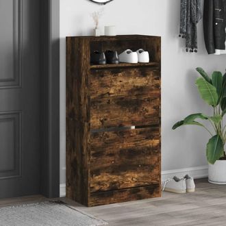 Berkfield Home Shoe Cabinet Smoked Oak 60x34x116 Engineered Wood in Brown