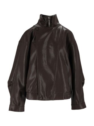 Eleh Dark Brown Glossy High Collar Cropped Jacket