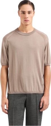 Emporio Armani Smalle Gebreide Trui met Korte Mouwen - Heren - T-shirts - Bruin - 3XL - Katoen - Tops