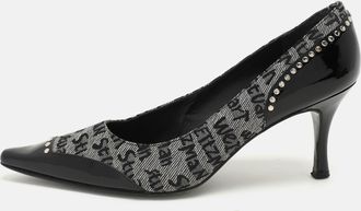 Stuart Weitzman Black/grey Signature Canvas And Patent Leather Embellished Pumps