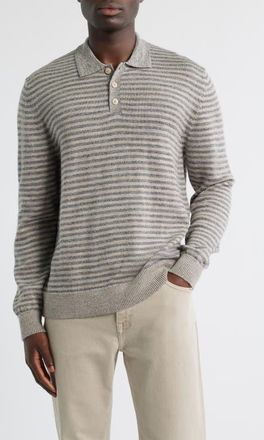 Alex Crane Anchor Merino Wool Polo Sweater in Sand Lines at Nordstrom, Size X-Small