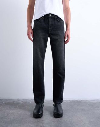 Topman Jeans dritti rigidi nero slavato