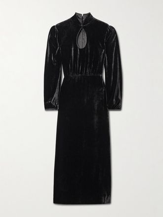Saloni Abito Midi Cut-out A Collo Alto In Velluto Domino - Nero