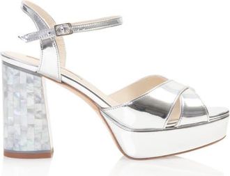 Freya Rose Nova Ankle Strap Pearl Heel Sandal in Silver at Nordstrom, Size 40