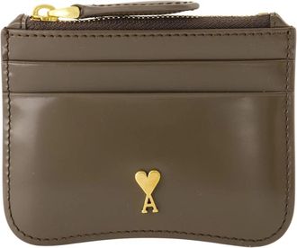 Ami Vierkante Leren Kaarthouder - unisex - Portefeuilles - Bruin - ONE Size - Leer - Accessoires