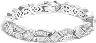 House of Brilliance 14K White Gold 8 5/8ct Cttw Princess and Baguette Diamond Geometric Twist Link Bracelet