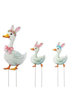 Glitzhome Set of 3 Easter Metal Duck Yard Stake in White at Nordstrom, Size Medium