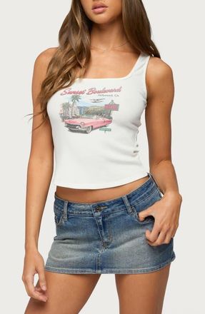 Edikted Sunset Boulevard Tank Top in White at Nordstrom, Size X-Small