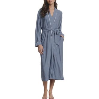 Eberjey Gisele Stripe Longline Robe in Duo Stripe Slate Blue/ivory at Nordstrom, Size X-Small