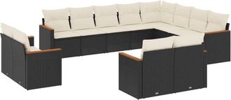 vidaXL Set De Sof&aacute;s De Jard&iacute;n 12 Piezas Cojines Rat&aacute;n Sint&eacute;tico Negro Vidaxl