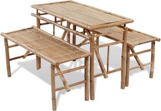 vidaXL Mesa De Jard&iacute;n Plegable Con 2 Bancos 100 Cm De Bamb&uacute; Vidaxl