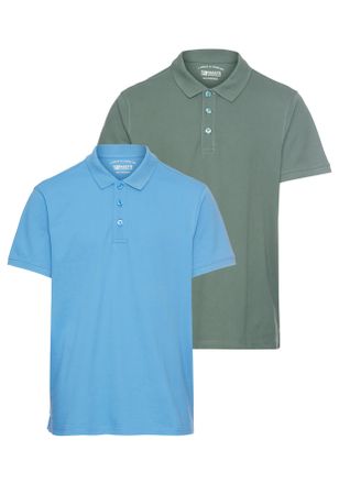 Man's World Poloshirt MANS WORLD, Herren, Gr. 5XL (72/74), gr&uuml;n (gr&uuml;n, blau), Piqu&eacute;, Obermaterial: 100% Baumwolle, unifarben, Basic, regular fit, B&uuml;ndchen, Shirts