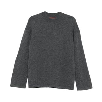 Max Mara Cashmere Knitwear, female, Gray, Size: XS Cashmere Wool Crew Neck Sweater