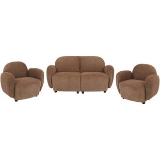 Hhg [NON UTILIZZATO] Set da salotto HHG-709, divano a 2 posti, 2 poltrone, stoffa/tessuto ciniglia (330 g/m&sup2;) &Ouml;ko-Tex, marrone