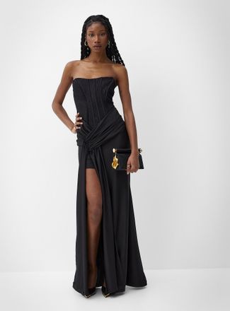 Icone Womens Draped-waist lace maxi bustier dress