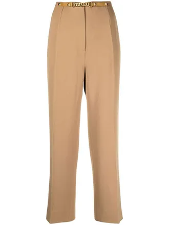 Celine 1980s pre-owned chain-detail tailored trousers - women - Wool - 42 - Brown