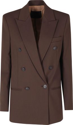 Dondup Chocolate Double-Breasted Peak Lapel Wool Blazer