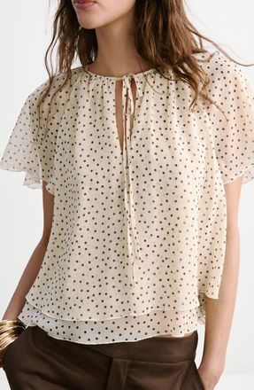 Mango Polka Dot Woven Shirt in Off White at Nordstrom, Size 10