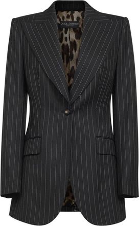 Dolce & Gabbana Nadelstreep wollen blazer met enkele rij knopen - Dames - Blazers - Zwart - XL - Wol - Jassen