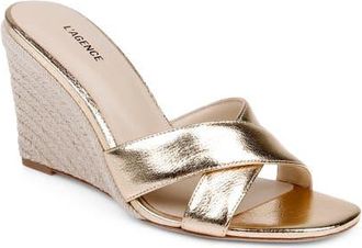 L'agence Rosaline Espadrille Wedge Slide Sandal in Gold Crackle Leather at Nordstrom, Size 7.5