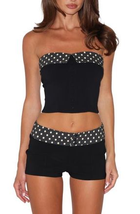Tiger Mist Albie Strapless Polka Dot Trim Top in Black at Nordstrom, Size Xx-Small