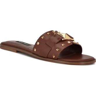 Nine West Griyen Studded Slide Sandal in Medium Brown 211 at Nordstrom, Size 8