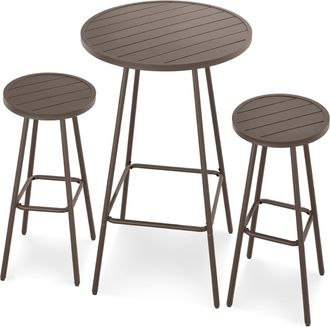Best Choice Products 3-Piece Steel Patio Bar Height Round Bistro Set w/ Backless Stools, Slatted Design